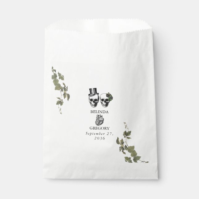 Til Death Gothic Heart Floral Skulls Wedding Favor Bag (Front)
