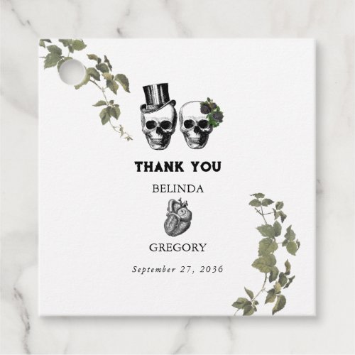 Til Death Gothic Heart Floral Skulls Wedding Favor Tags