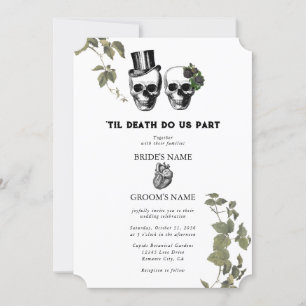 Til Death Gothic Heart Floral Skulls Wedding Invitation