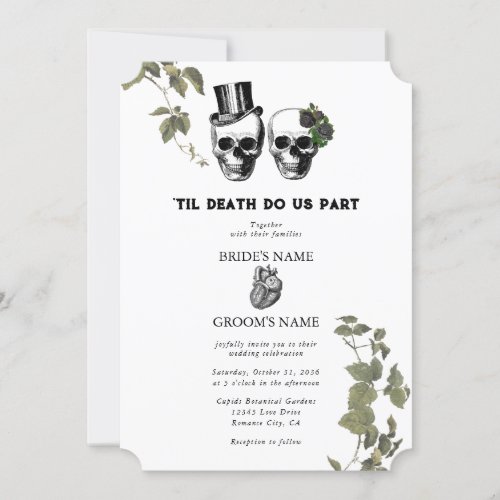 Til Death Gothic Heart Floral Skulls Wedding Invitation