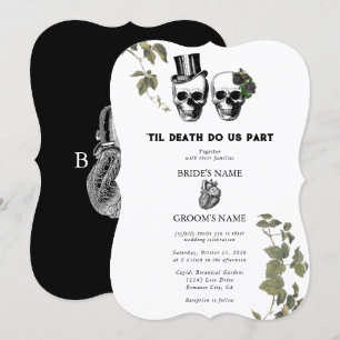 Til Death Gothic Heart Floral Skulls Wedding Invitation