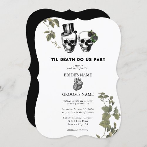 Til Death Gothic Heart Floral Skulls Wedding Invitation