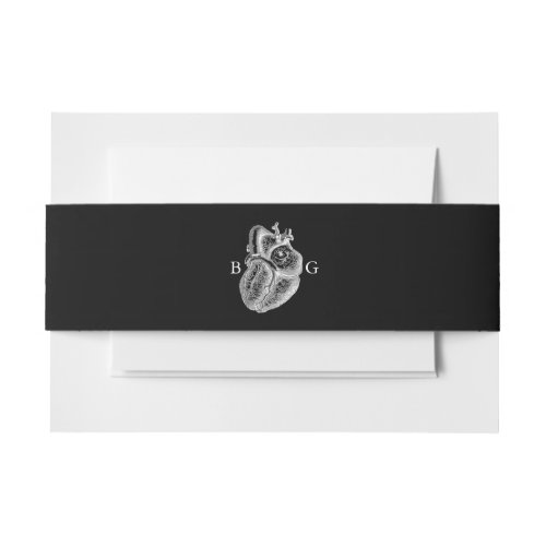 Til Death Gothic Heart Floral Skulls Wedding Invitation Belly Band