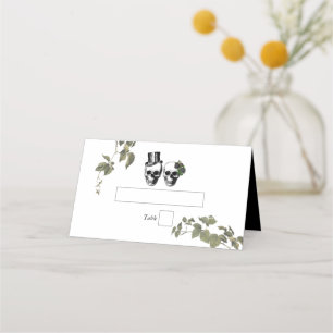 Til Death Gothic Heart Floral Skulls Wedding Place Card