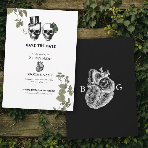 Til Death Gothic Heart Floral Skulls Wedding Save The Date