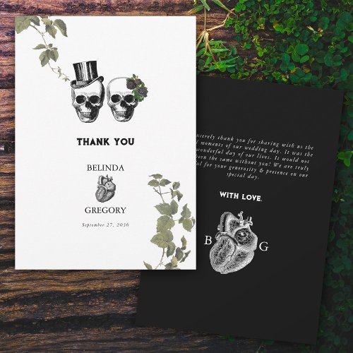 Til Death Gothic Heart Floral Skulls Wedding Thank You Card