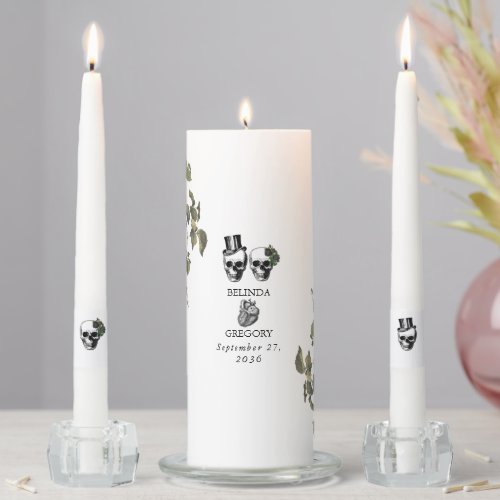 Til Death Gothic Heart Floral Skulls Wedding Unity Candle Set