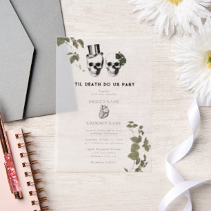 Til Death Gothic Heart Floral Skulls Wedding Vellum Invitations