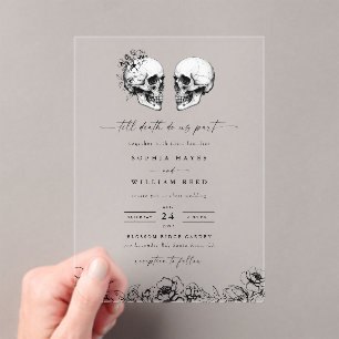 Til Death Gothic Skull Dark Black Floral Wedding Acrylic Invitations