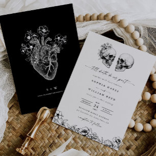 Til Death Gothic Skull Dark Black Floral Wedding Invitation