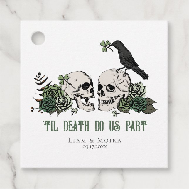 Til Death Gothic St Patricks Day Floral Skull Favor Tags (Front)
