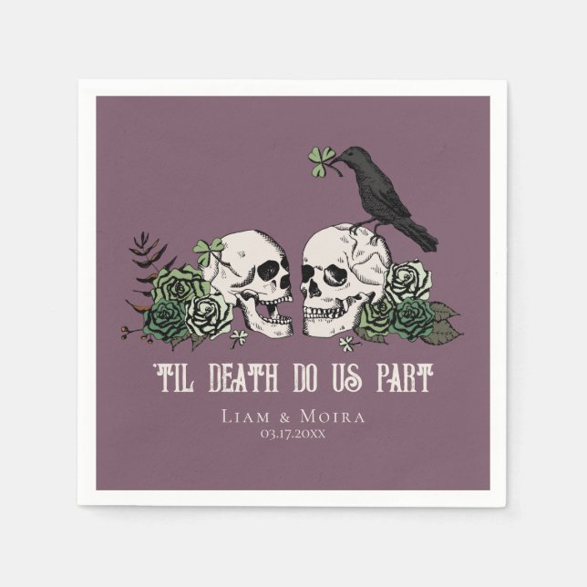 Til Death Gothic St Patricks Day Floral Skull Napkins (Front)