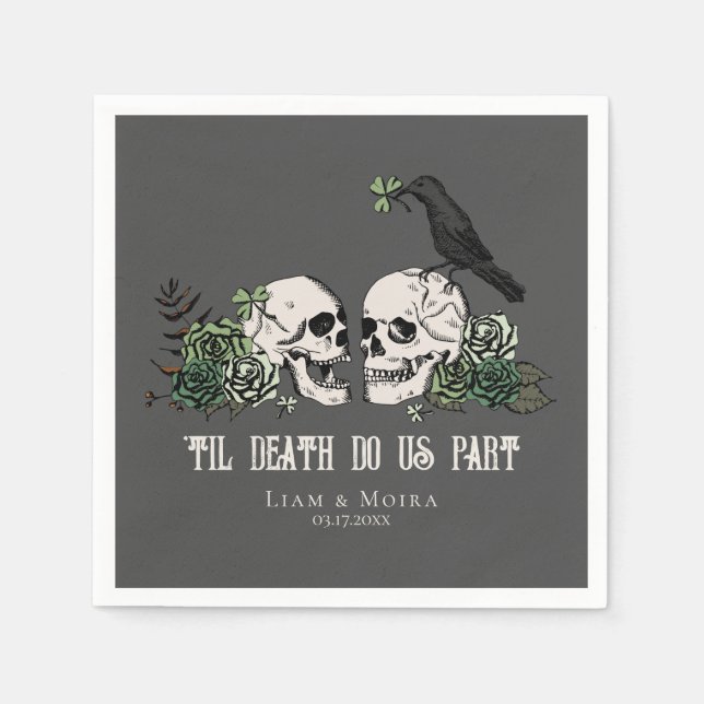 Til Death Gothic St Patricks Day Floral Skull Napkins (Front)