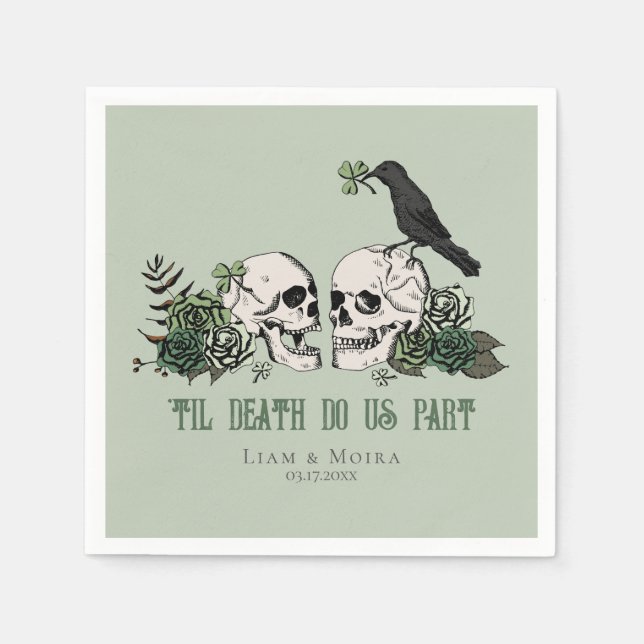 Til Death Gothic St Patricks Day Floral Skull Napkins (Front)