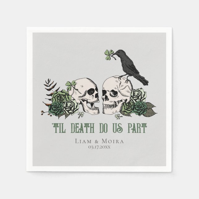 Til Death Gothic St Patricks Day Floral Skull Napkins (Front)