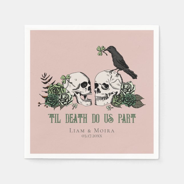 Til Death Gothic St Patricks Day Floral Skull Napkins (Front)