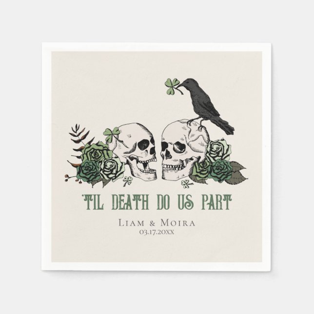 Til Death Gothic St Patricks Day Floral Skull Napkins (Front)