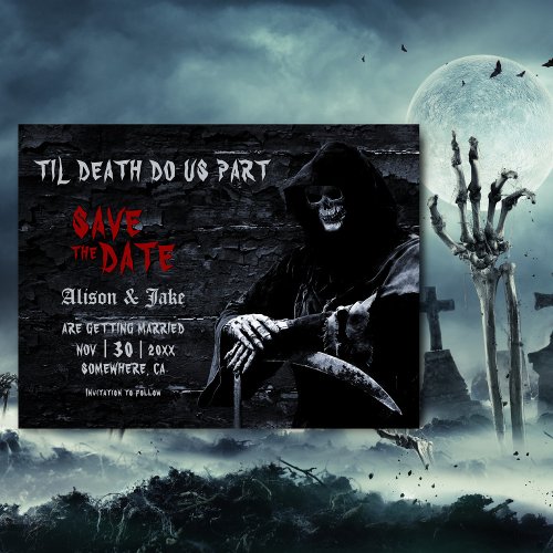 Til Death Gothic Wedding Save The Date Announcement Postcard