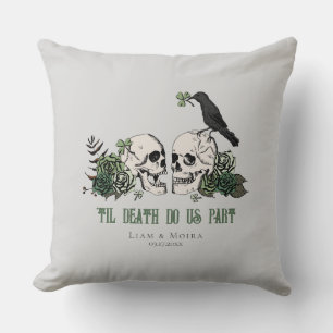 Til Death Gray Gothic Irish Floral Skull & Roses Throw Pillow
