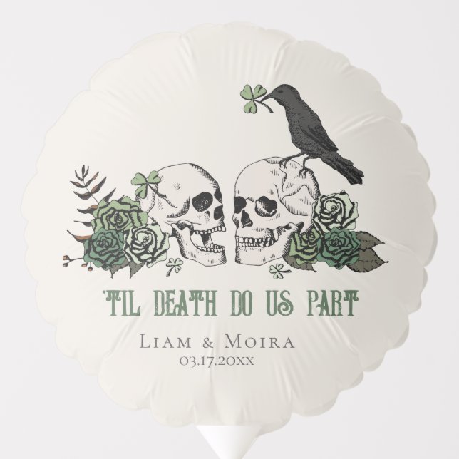 Til Death Ivory Gothic Bridal Shower Skull & Roses Balloon (Front)