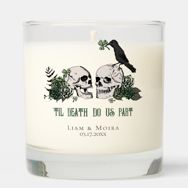 Til Death Ivory Gothic Bridal Shower Skull & Roses Scented Candle (Front)