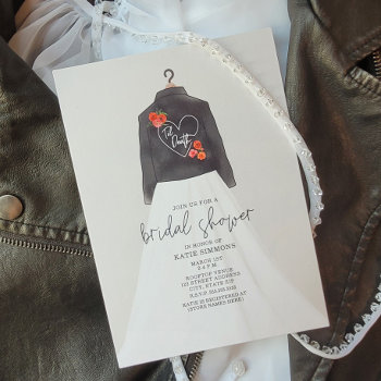 Til Death Leather Jacket Wedding Dress Bridal Invitation by JillsPaperie at Zazzle