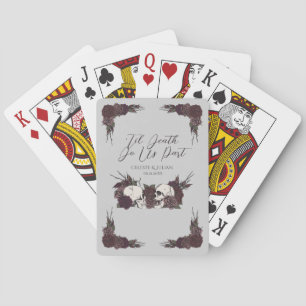 Til Death Mauve Pink Floral Skull Poker Cards