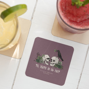 Til Death Purple Goth St Patricks Day Floral Skull Square Paper Coaster