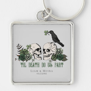 Til Death Romantic Goth Green Floral Skull Keychain
