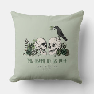 Til Death Sage Gothic St Patricks Day Floral Skull Throw Pillow
