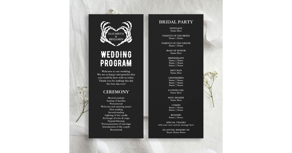 Til Death Skeleton Black Long Wedding Program | Zazzle