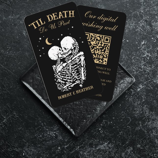 Til Death Skeleton Goth Wedding Registry QR Code Enclosure Card (Creator Uploaded)