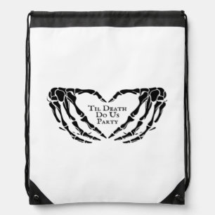 Til Death Skeleton Heart Hands Gothic Mood Drawstring Bag
