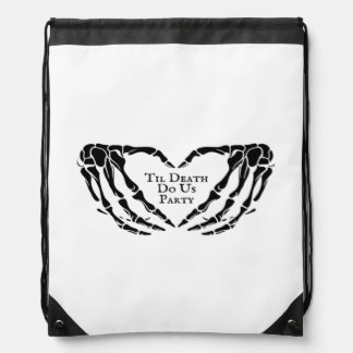 Til Death Skeleton Heart Hands Gothic Mood Drawstring Bag