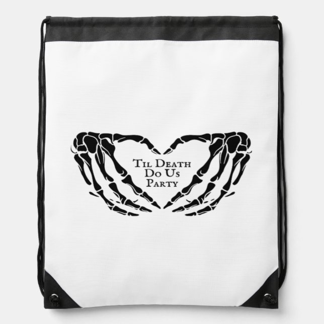 Til Death Skeleton Heart Hands Gothic Mood Drawstring Bag (Front)