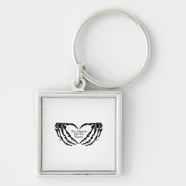 Til Death Skeleton Heart Hands Gothic Mood Keychain (Front)