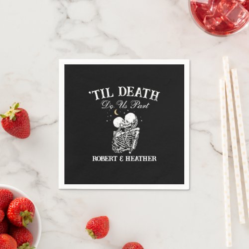 Til Death Skeleton Lovers Tarot Card Goth Wedding Napkins