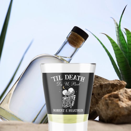 Til Death Skeleton Lovers Tarot Card Goth Wedding Shot Glass