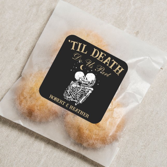 Til Death Skeleton Lovers Tarot Card Goth Wedding Square Sticker (Creator Uploaded)