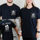 Til Death Skeleton Lovers Tarot Card Goth Wedding T-Shirt<br><div class="desc">Celebrate everlasting love with our Til Death Skeleton Lovers Tarot Card Goth Wedding T-Shirt. Perfect for a gothic wedding or a dark fairytale-themed celebration, this shirt features captivating lovers tarot card skeletons, symbolizing the eternal bond of marriage. The Wedding Party Matching Custom Shirts option allows you to create a cohesive...</div>