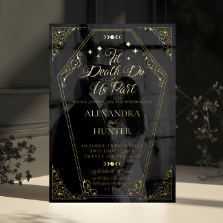 Til Death Watercolor Black Gothic Photo Wedding Foil Invitation