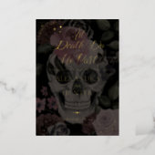 Til Death Watercolor Floral Skull Gothic Wedding Foil Invitation (Standing Front)