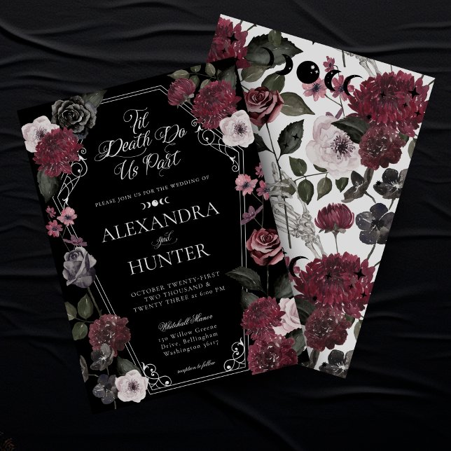 Til Death Watercolor Gothic Floral Wedding Invitation