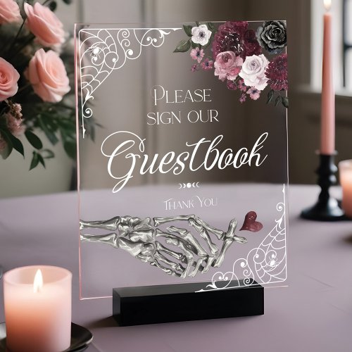 Til Death Watercolor Skeleton Hand Guestbook Acrylic Sign