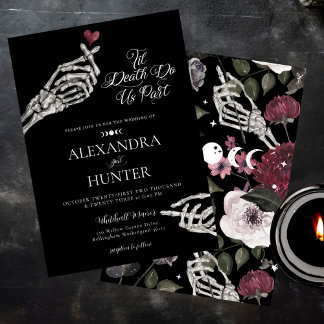 Til Death Watercolor Skeleton Hands Gothic Wedding Invitation