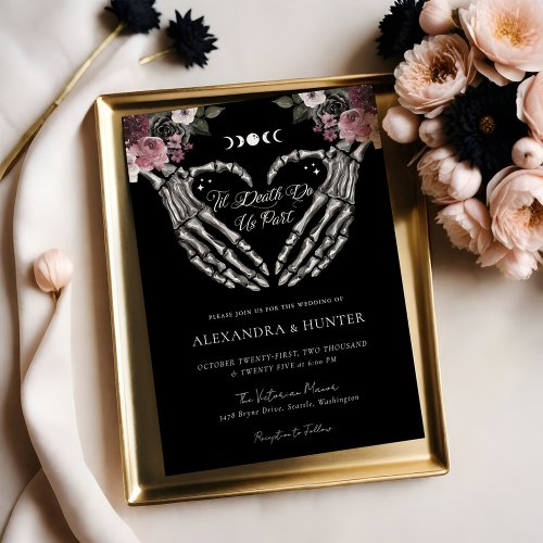 Til Death Watercolor Skeleton Hands Gothic Wedding Invitation