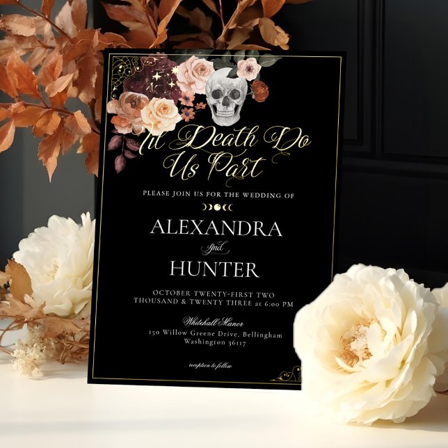 Til Death Watercolor Skull Autumn Gothic Wedding Foil Invitation (Til Death Watercolor Skull Autumn Gothic Wedding Foil Invitation)