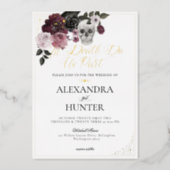 Til Death Watercolor Skull Rose Gothic Wedding Foil Invitation (Front)