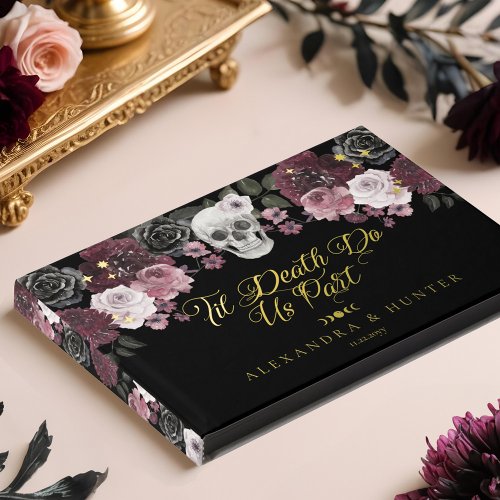 Til Death Watercolor Skull Rose Gothic Wedding Guest Book