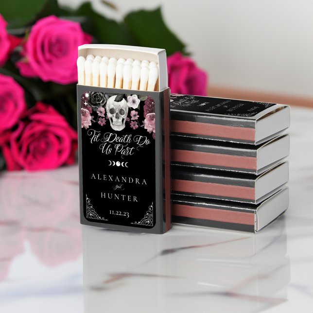 Til Death Watercolor Skull Rose Gothic Wedding Matchboxes (Til Death Watercolor Skull Rose Gothic Wedding Matchboxes)